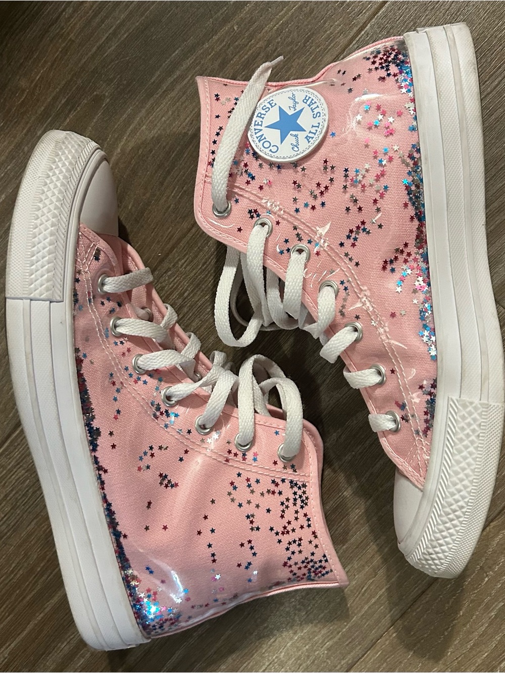Converse Pink High Top Sneakers with Star Glitter